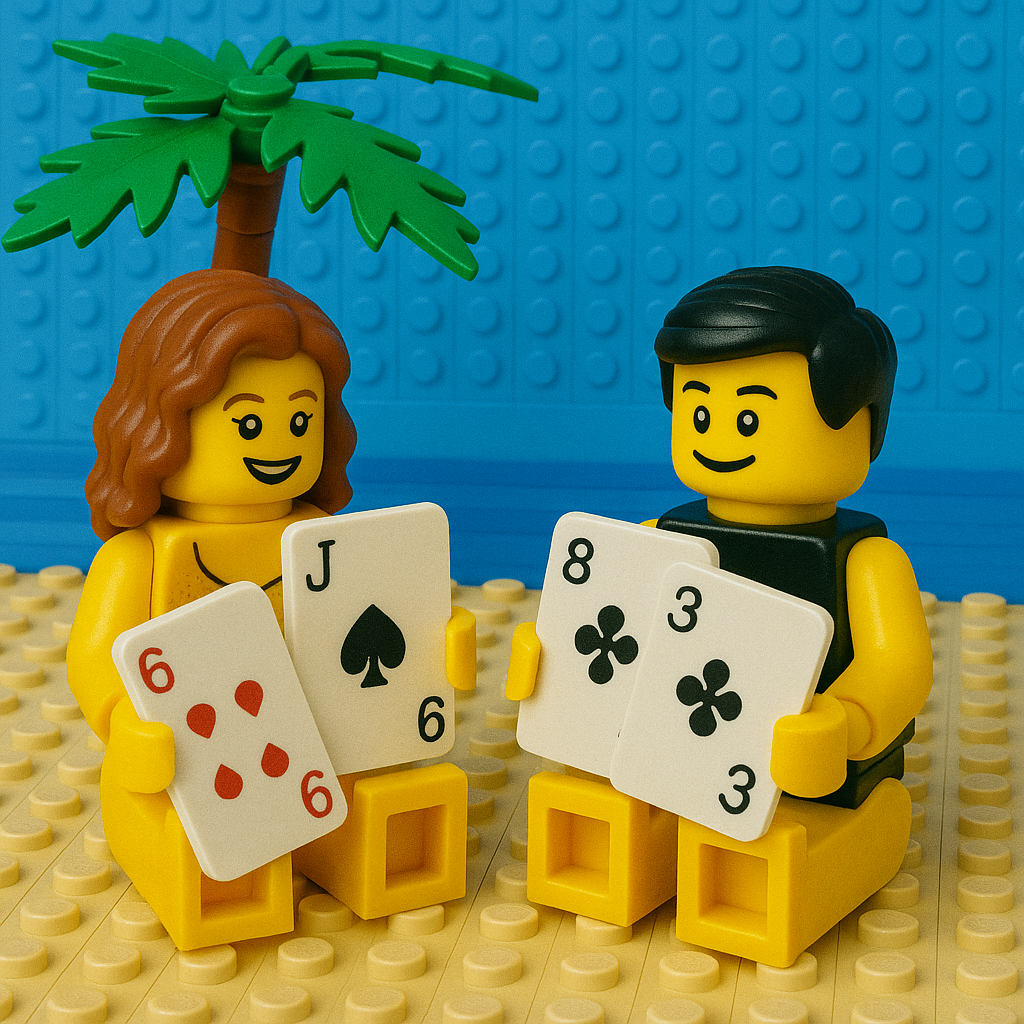 Lego Card Game Strategy on Beach